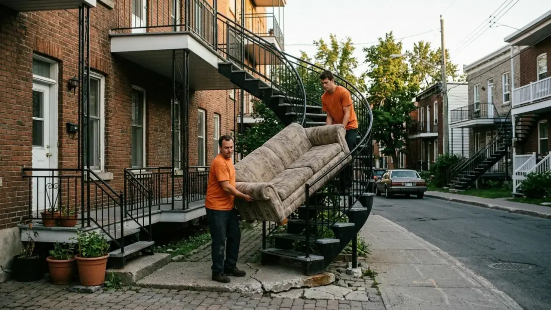 Escalier extérieur en fer forgé typique d'un triplex de Vieux-Limoilou à Québec